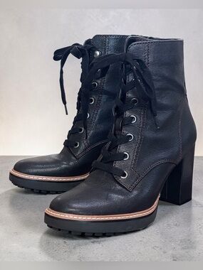 Naturalizer Callie Black Lace-Up Leather Booties Sz 7.5 3 Block Heel Lug Soles